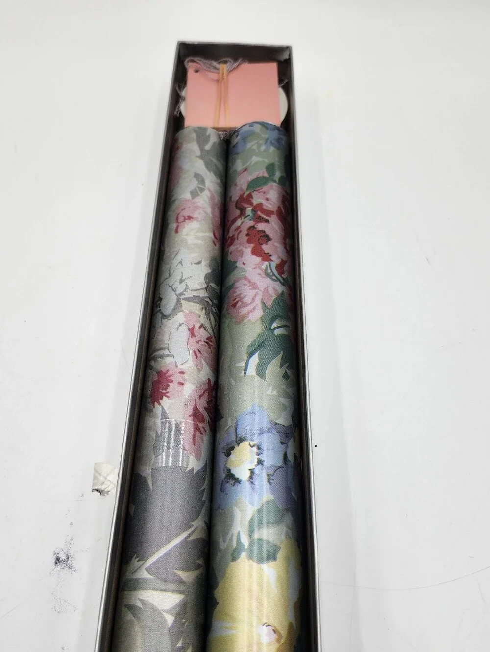 Vintage New Sally FOSTER Silver Floral Roses Wrapping Paper Rolls Card Ribbon